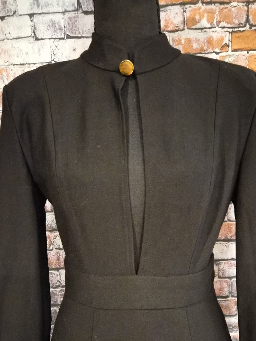 AKIRA Black Long-Sleeve Mini Dress with Gold Button Accents - Picture 3 of 10